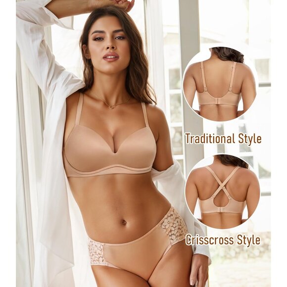 Women's Wireless Push-Up Bra Padded Plunge Support No Underwire - Picture 6 of 6